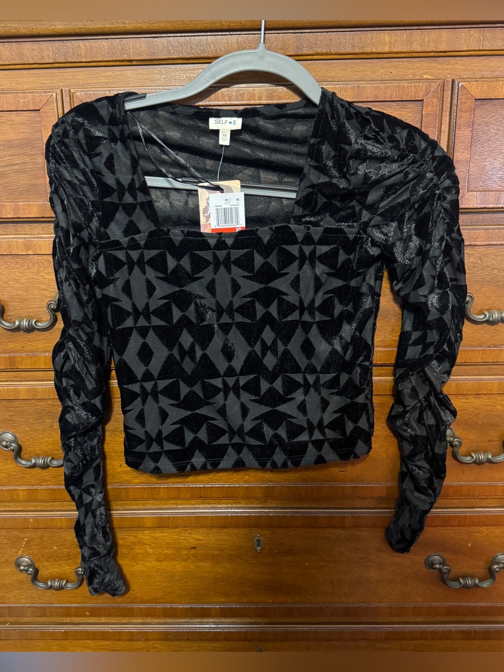 Self Esteem Black Velvet Burnout Geometric Top XS Y2K Goth Whimsigoth NWT